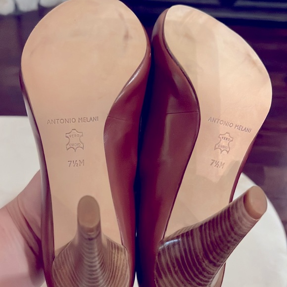 New Antonio Melani Peeptoe Brown Leather Pumps Size 7.5 - Picture 7 of 8